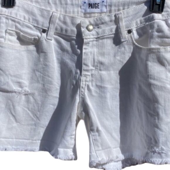 Paige Distressed Denim Shorts‎ White - Picture 1 of 9